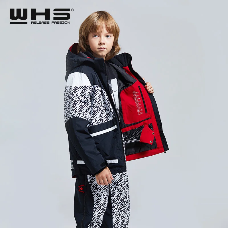 WHS 2017 Новых Мальчиков лыжные костюмы подросток снег куртка ветрозащитный пальто