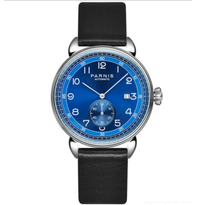 Blue dial 42 мм PARNIS бежевый циферблат арабский знак даты окно ST 1731 автоматические мужские часы - Цвет: Blue dial