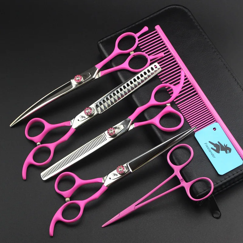 

7 inch Pink handle Pet Dogs Grooming Scissors Cat Hair Thinning Shear Sharp Edge Dog Cutting Kitten Animal Barber Cutting Tool