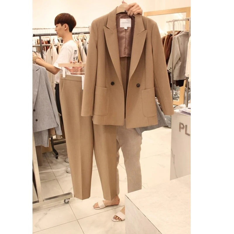 Set female 2019 spring and autumn new slim small suit trousers two sets of temperament solid color wild fashion women's clothes