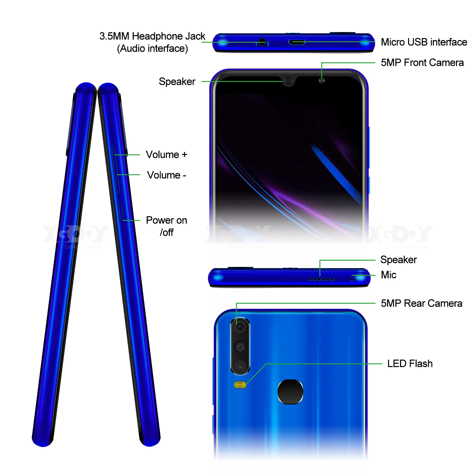 XGODY 3G Смартфон Android 8 1 с двумя sim картами 6 дюймов 18:9 ГБ сотовые телефоны MTK6580