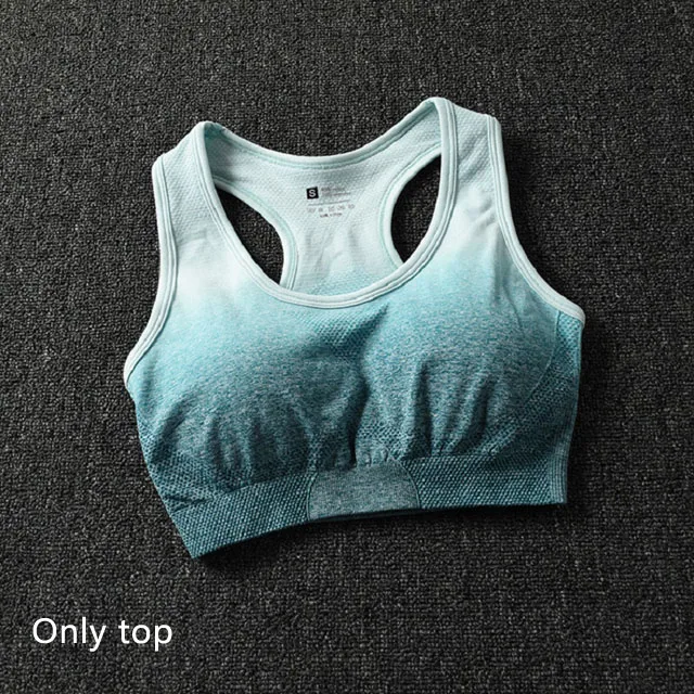 Blue top Бесшовный Женский Набор для йоги, одежда, спортивный бюстгальтер+ леггинсы, спортивный костюм из 2 предметов, Женская Спортивная одежда для фитнеса, спортивная одежда для активного отдыха - Цвет: Blue top