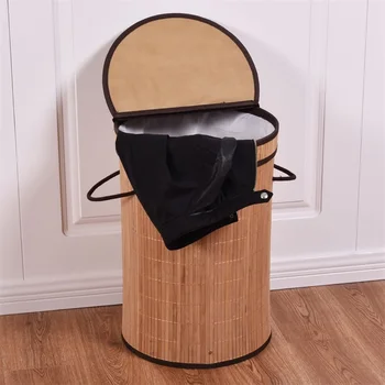 

Durable Lightweight Round Bamboo Laundry Basket for Dirty Clothes Storage Organizer with Lid Space Save HW54486