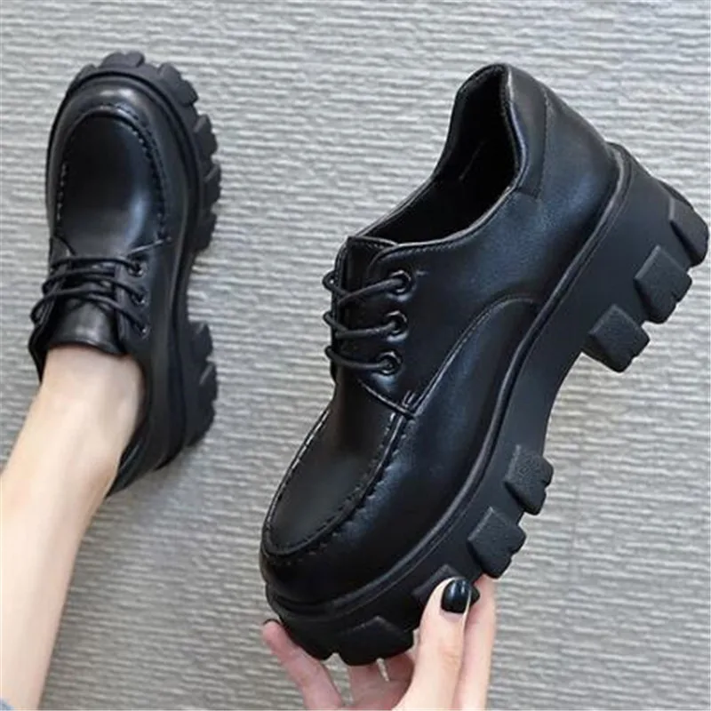 

Women Chunky Sneakers 2020 Fashion Platform Sneakers Ladies Lace-up Casual Shoes For Woman Leather Sports Shoes Black Eu 35-40