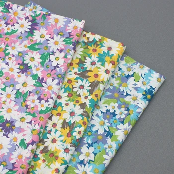 

Wide 58" Printed Cotton Sateen Poplin Fabric Dress Clothing Clothes Diy Material Daisy By the Yard