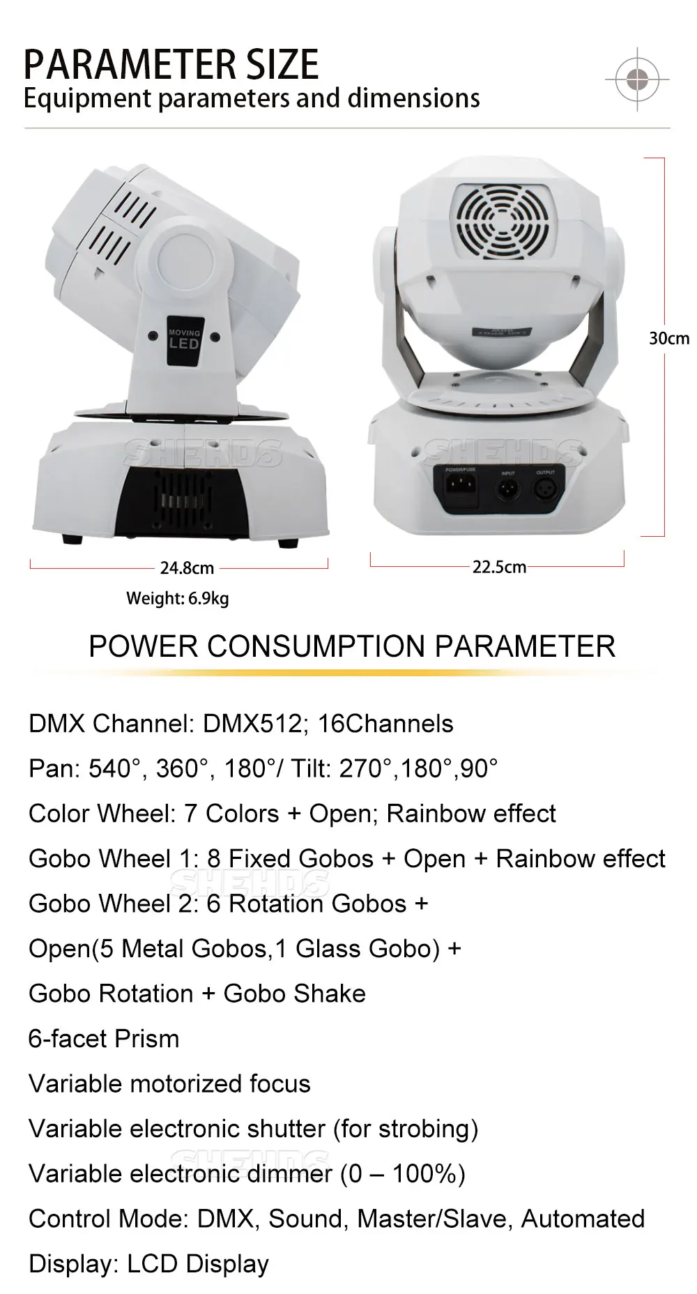 Светодиодный спот 90W с ЖК-дисплей Дисплей с 6 героев: призма DMX512 сценический эффект освещения для DJ диско вечерние танцпол Быстрая