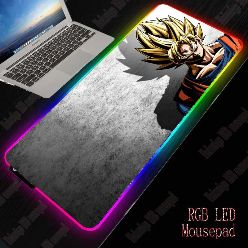 Yuzuoan аниме Dragon Ball Супер RGB игровой коврик для мыши E-sports плеер 7 цветов цветной коврик для клавиатуры Светодиодный светильник USB Противоскользящий 90X40
