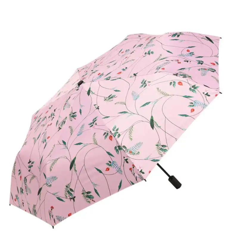

Elegant Europe Style Outdoor Fully Automatic Small Fresh Rain Umbrella Woman Three times Umbrella Floral Black Coating