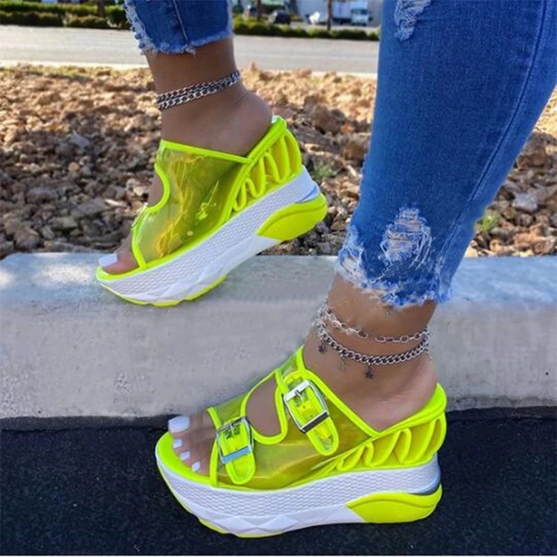 

High Heels Sandals Women Fashion Transparent Buckle platform sandals soft Non-slip outdoor wedges shoes for women