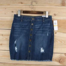 Однобортная джинсовая юбка потертая с дырками эластичная размера плюс свободная saia gothic vadiming kawaii sheining джинсовая юбка женская