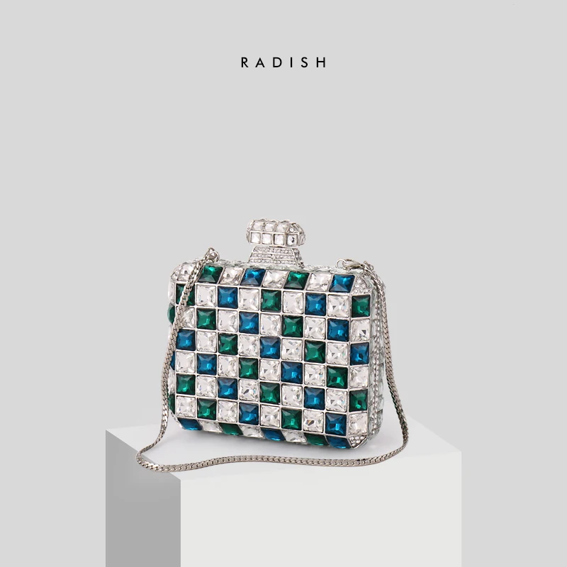 

Rhinestone Bag Diamond Bag Bag Female Color Matching Glass Square Perfume-Shaped Hand Holding Clutch Diamond Bag Portable