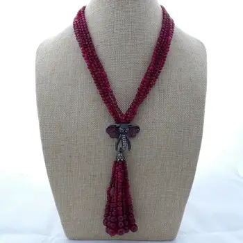 

K122403 19'' 5Strands Faceted Fuchsia A1gate Necklace CZ Pendant