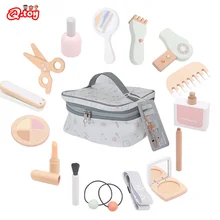 Juego de simulación de maquillaje para niñas, hermoso conjunto de maquillaje, juguete de madera para peluquería, cosmética