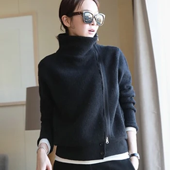 

Female Sweater Ladies' Solid Cashmere Sweater Knitting Cardigans Women Cardigan Double Thickening Loose Turtleneck