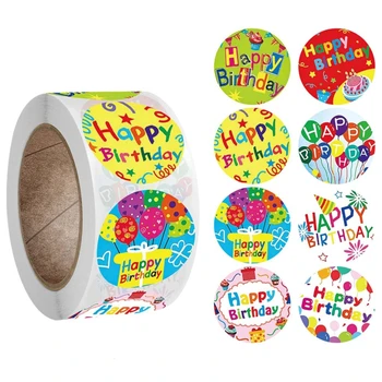 

500Pcs/Roll 8 Styles Happy Birthday Round Stickers Party Gift Packaging Seal Labels for Scrapbooking Cards Decoration
