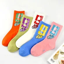 5 пар, хлопковые женские длинные носки без пятки с рисунком из мультфильма, милые носки с морковкой и маленьким динозавром, яркие цвета, весенне-осенние женские носки