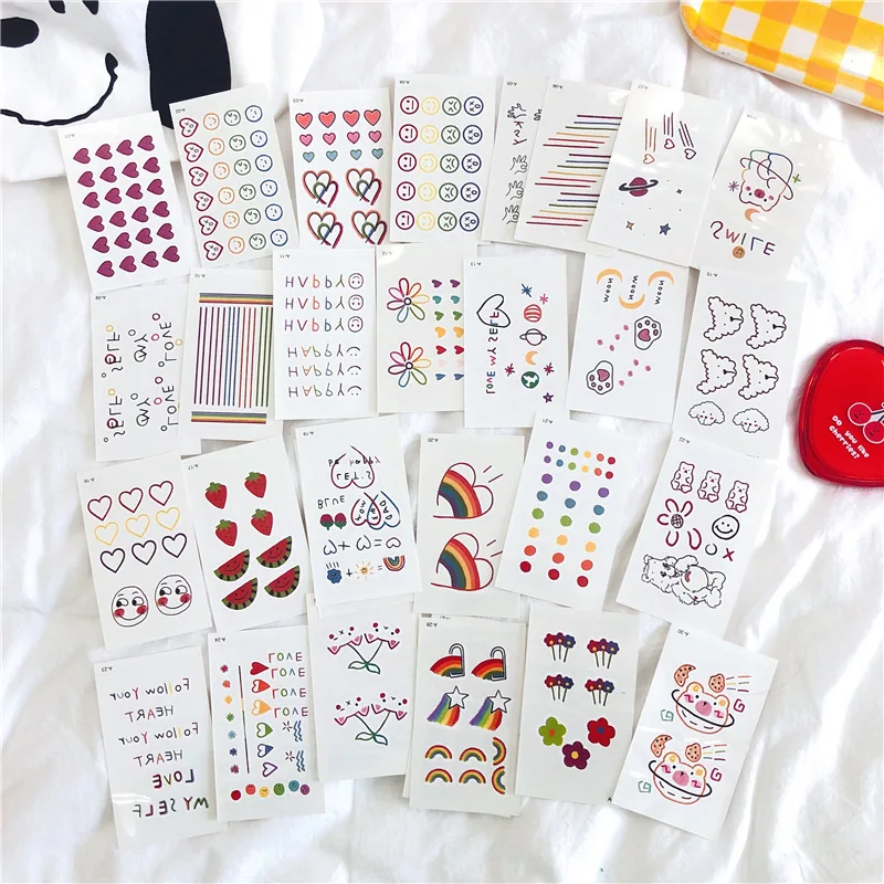 

Tattoo Stickers 30 Sheets/ lot Kawaii Sticker Korean Style Ins Flowers Rainbow Tattoo Stickers Cartoon Decoration Stickers