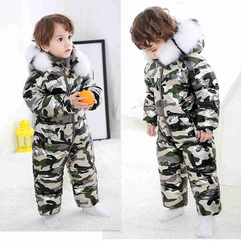 

Russia Baby Winter Jumpsuit Clothing Warm Outerwear Coats Snow Wear Duck Down Parkas Jacket Snowsuits for Kids Boys Girls