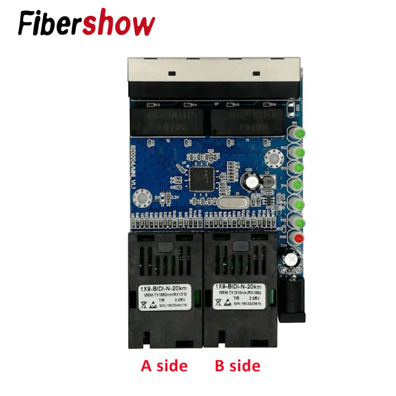 Оптоволоконный переключатель Ethernet 4 RJ45 2 SC оптический медиа конвертер одномодовый волоконно-оптический Порты и разъёмы PCB 10/100 м