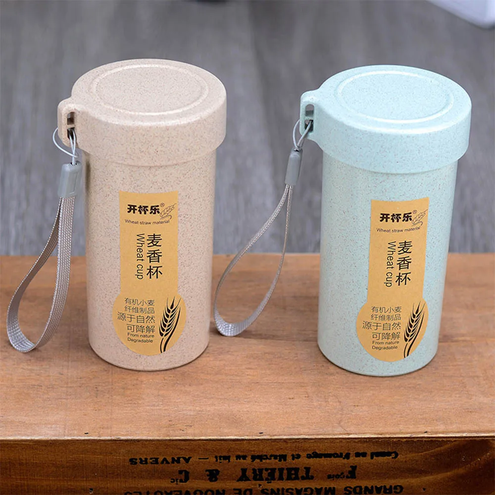 drinking cup for adults 350ml Nature Wheat Straw Portable Water Bottle Leak-proof Drink Container Cup Mug L725