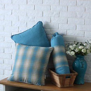 

40x30/40/45/55cm Cotton linen blue plaid pillow cover Mediterranean cushion cover cylindrical candy pillow bed heart cushion