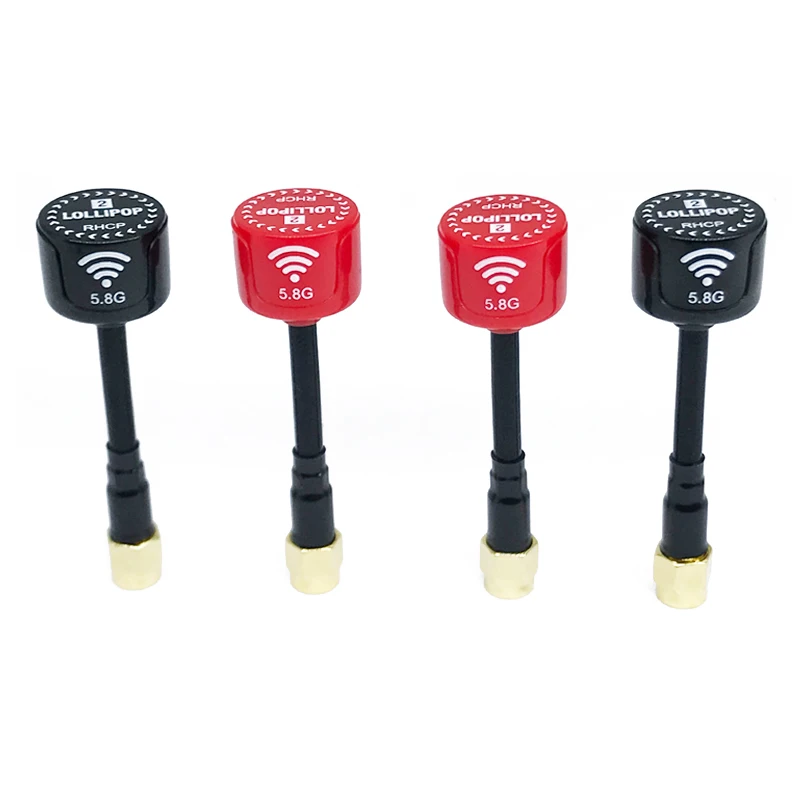 Antenne FPV 5.8GHz RHCP court rouge RP-SMA dévissée du VTX, avec embout protecteur.