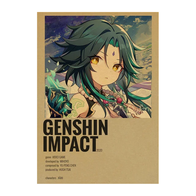 Genshin Impact Anime Posters Kraft Paper Prints Home Room Decor Study Bedroom Bar Cafe Wall Paintings Cartoon Wall Stickers Kraft Paper