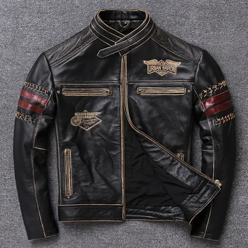 

Chao Man Brief Paragraph Lear Lear Collar Locomotive Layer Cow Lear Jacket Winter Motorcycle Riding