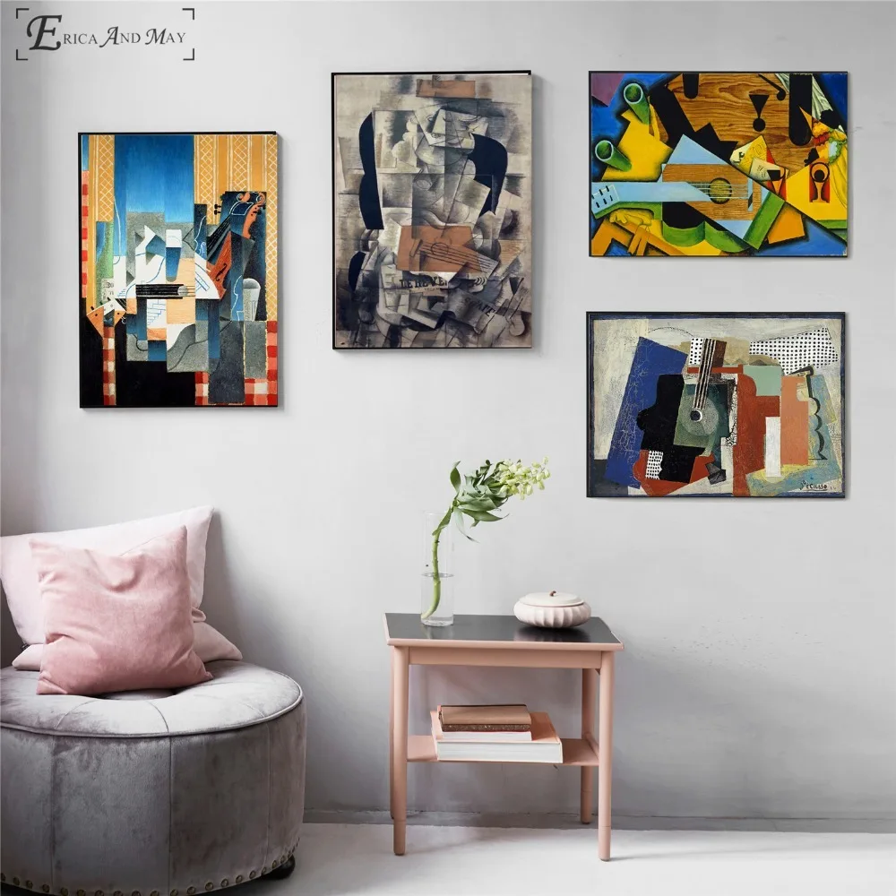 Surreal Guitar Splice Abstract Vintage Poster Prints Oil Painting On Canvas Wall Art Murals Pictures For Living Room Decoration | Дом и сад