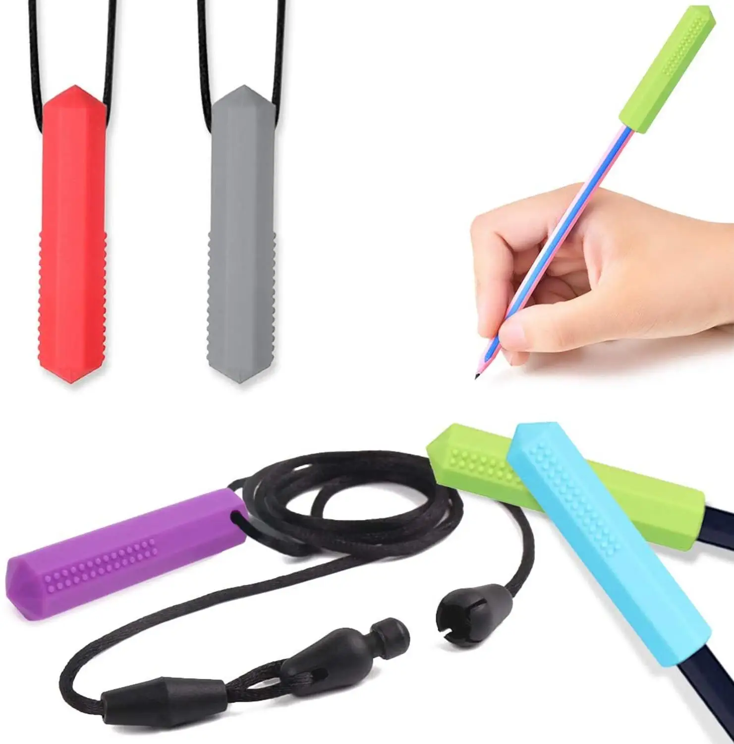 10개 보석 실리콘 치발기 크리스탈 씹는 목걸이 감각 장난감 어린이 남아 여아 자폐증용