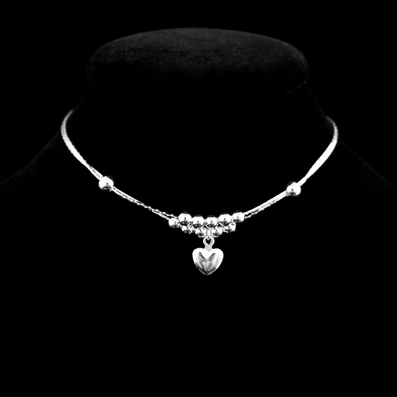 Женский ножной браслет из стерлингового серебра 925 пробы, ножные браслеты-цепочки с подвеской в виде сердца, ювелирные изделия
