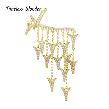 

Timeless Wonder Crystal Zircon Geo Tassel Ear Clip Earings Women Jewelry Punk Earcuff Pierced Gothic Ins Designer Boho Rare 1328