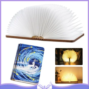 

RGBW Animal Print Mini Book Light Portable USB Book Lamp Rechargeable Magnetic Foldable Wooden Night Light Desk Lamp Home Decor