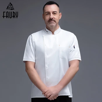 

Chef Uniform Jacket Men Women Kitchen Short Sleeves Restaurant Uniform Shirts Apron Bakery Cook Clothing Barbershop Overalls