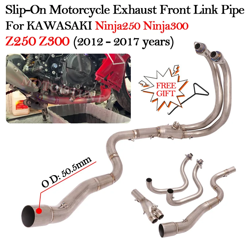 Slip-On For Kawasaki Ninja250 Ninja 250 300 Z250 Z300 2012 - 2017 Motorcycle Exhaust Titanium Alloy Escape Moto Front Link Pipe