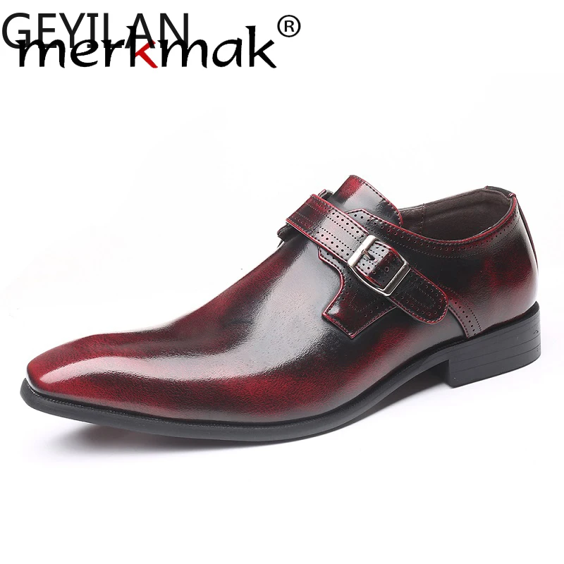 

Pointed Toe British Business fashion Wedding Plus size men leather shoes hot sale set foot single buckle men's shoes