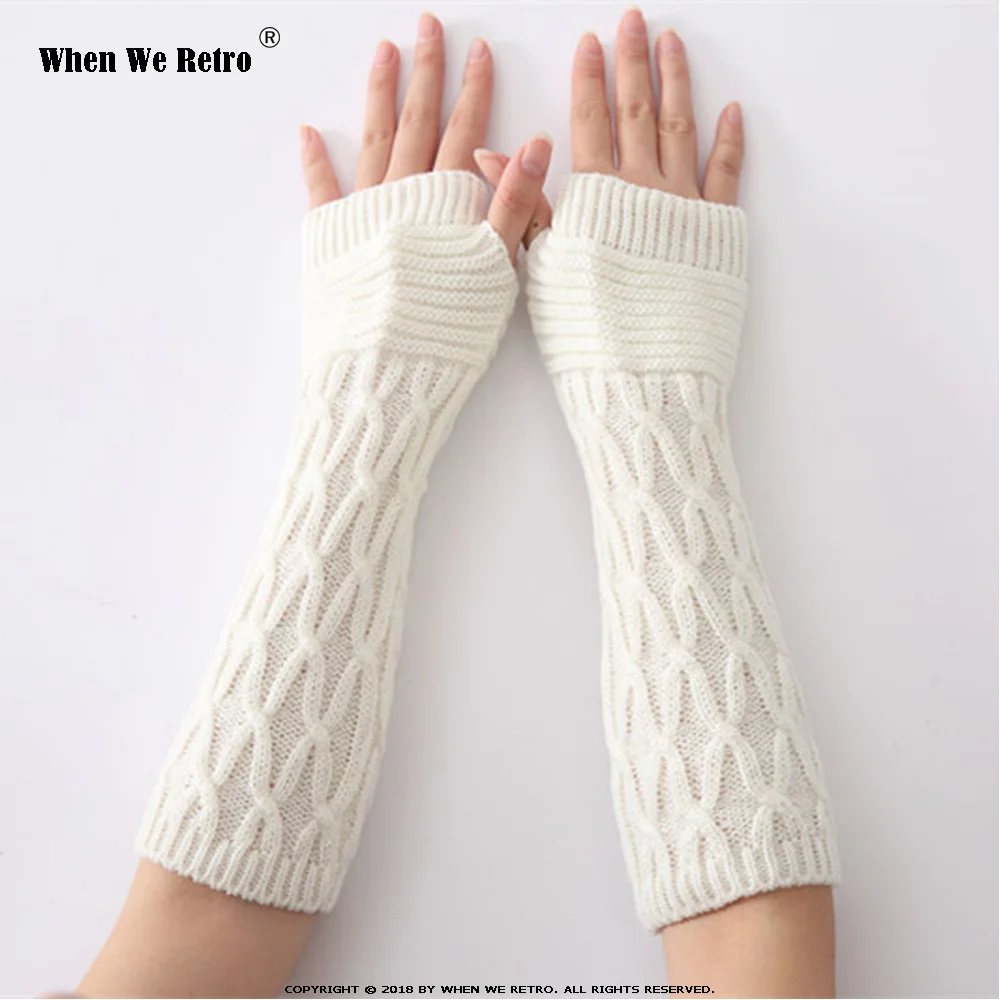 Когда мы в ретро стиле, осенне-зимние женские гетры для рук, вязаные перчатки, рукавицы для запястья, теплые зимние рукавицы для девочек с полупальцами, QY0578