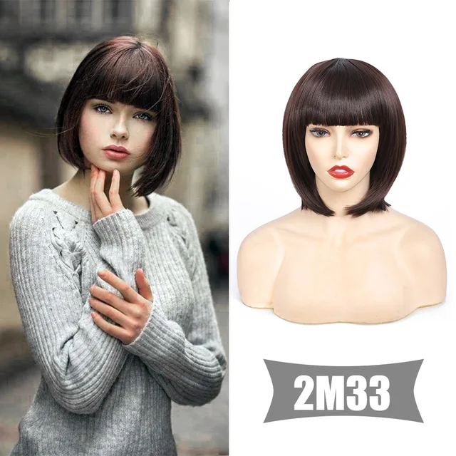 Alororo Short Synthetic Straight Bob Wig for Women High Temperature Fibre Daily Available Natural Black Cosplay Wig A102-2M33