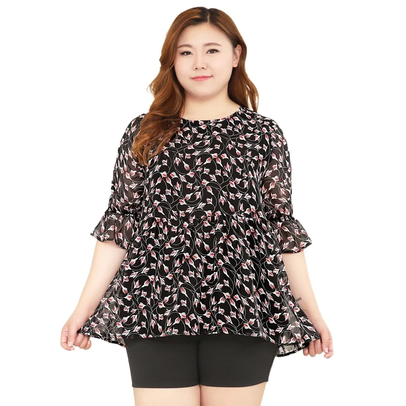 

Floral Print Oversized Summer Blouse Loose Thin Short Sleeve Women Tops Short Sleeve Chiffon Shirts Casual Outerwear T18010