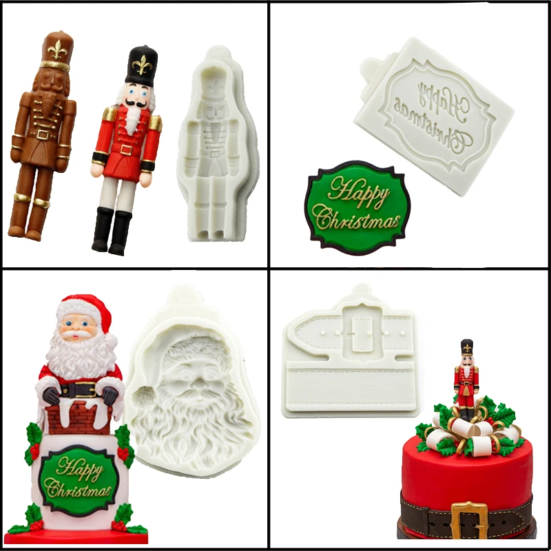 

Meibum Christmas Santa Claus Belt Alphabet Nutcracker Soldier Sugar Craft Chocolate Decorate Mould Silicone Fondant Cake Mold