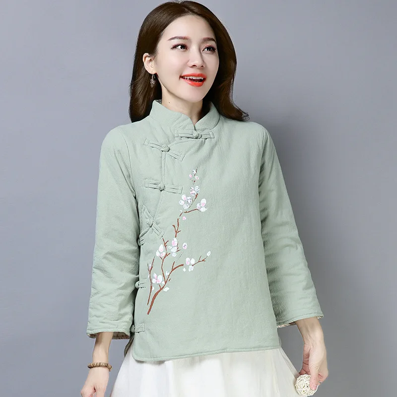 

2018 Winter New Style Ethnic-Style Chinese Style Retro Frog Cotton Linen Printed Cotton-padded Clothes Tea Service Cotton-padded