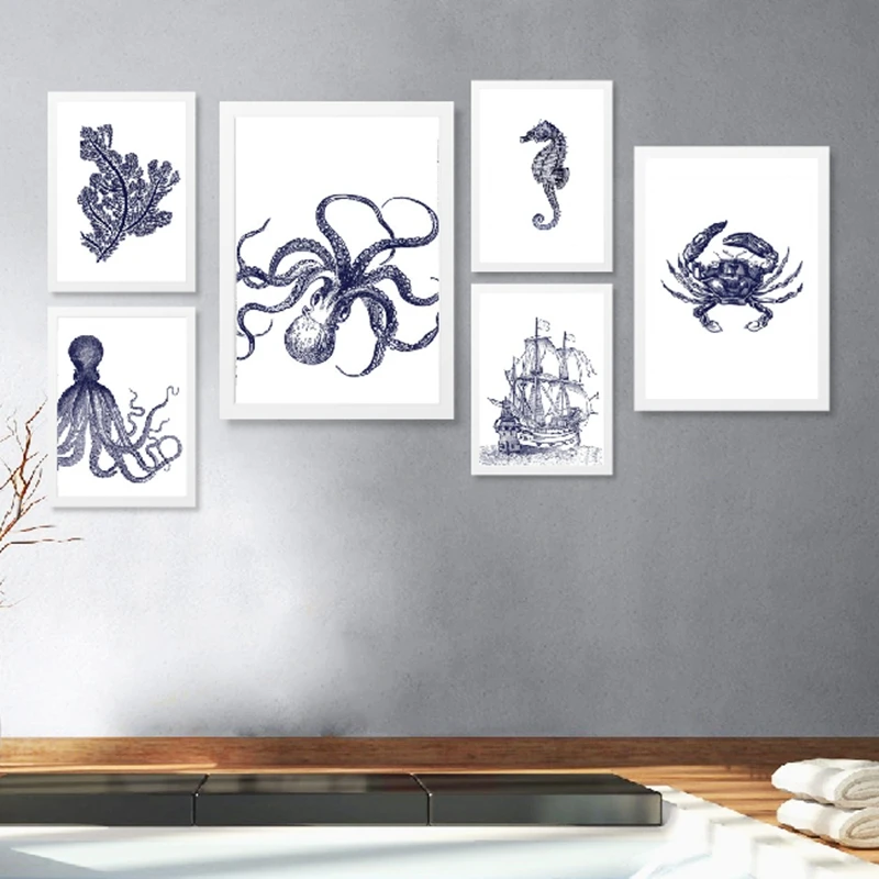 Octopus-Nautical-Vintage-Posters-and-Prints-Kraken-Octopus-Sea-horse-Canvas-Painting-Pictures-Rustic-Bathroom-Wall (5)