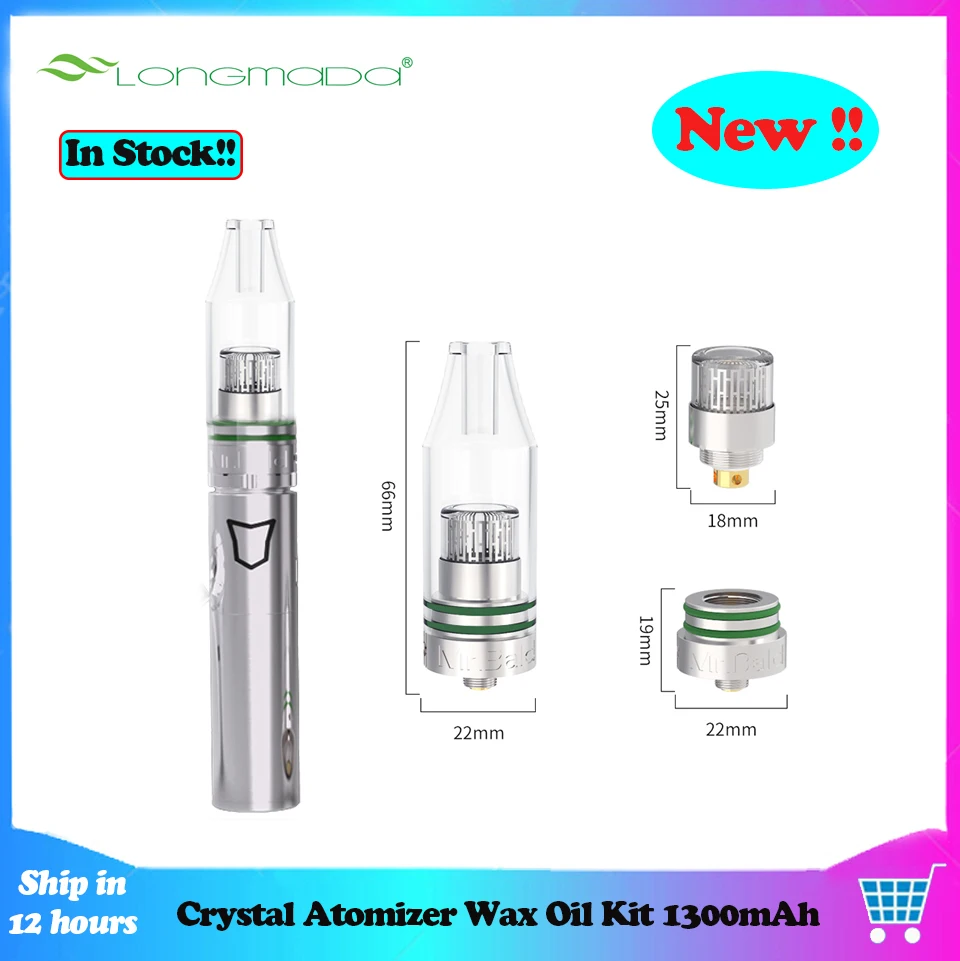 

New Longmada Crystal Atomizer Wax Oil Vaporizer Vape Kit 1300mAh Trunk Battery Fence Heating System Wax Oil Quartz Chamber Tank