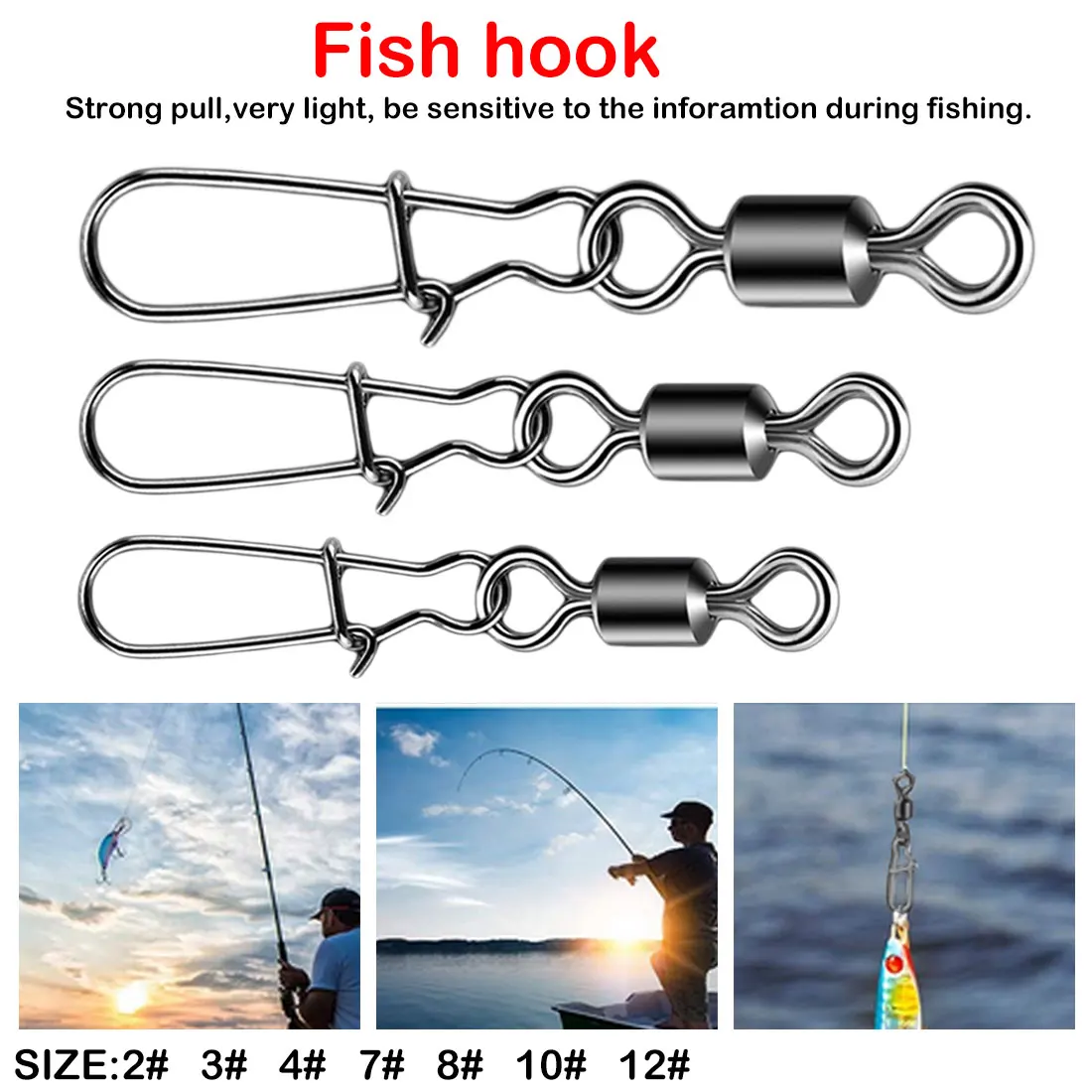 

50pcs Fishhook Lure Swivels Tackle Fishing Connector Pin Bearing Rolling Swivel Stainless Steel with Snap
