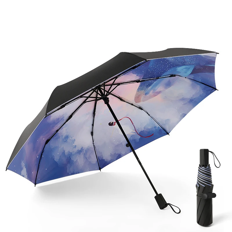 Милый мультяшный зонтик, женский складной зонтик, индивидуальное черное покрытие, анти-УФ зонтик, женский зонтик для детей, девочек