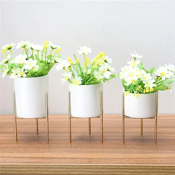 

Ceramic Flower Pot Nordic Style Ceramics Plant Succulent Planters Garden Flowerpot Home Decoration+Iron frame Metal Rack Stand