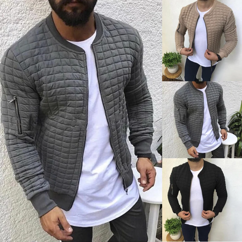 

2019 M-XXXL PLUS New Fashion Men's Zipper Cotton Coat Winter Solid Coat Outwear Long Sleeve Solid Lattice Jacket Dropshipping
