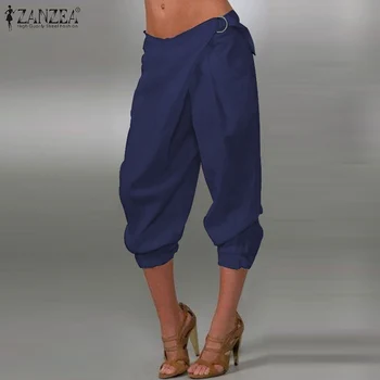 

ZANZEA Women Stylish Harem Pants Cropped Pants Solid Loose Capris Ladies Baggy Trousers Casual Cotton Linen Pantalon Streetwear