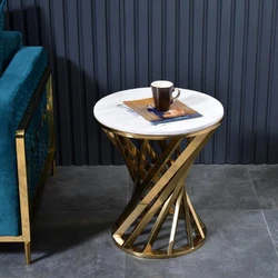 Mesa de centro pequeña de mármol para el hogar, mesa de esquina minimalista moderna de acero inoxidable, mesa lateral para sala de estar, Creatividad de ocio