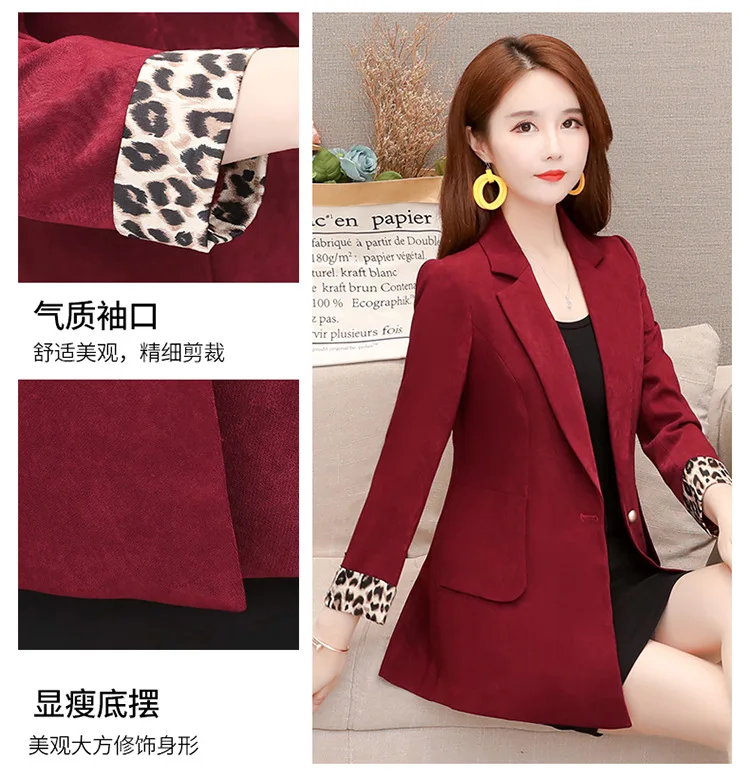 Осенняя мода, стиль, Леопардовый узор, с коротким рукавом, на одной пуговице, короткий, Повседневный, универсальный, маленький костюм, пальто